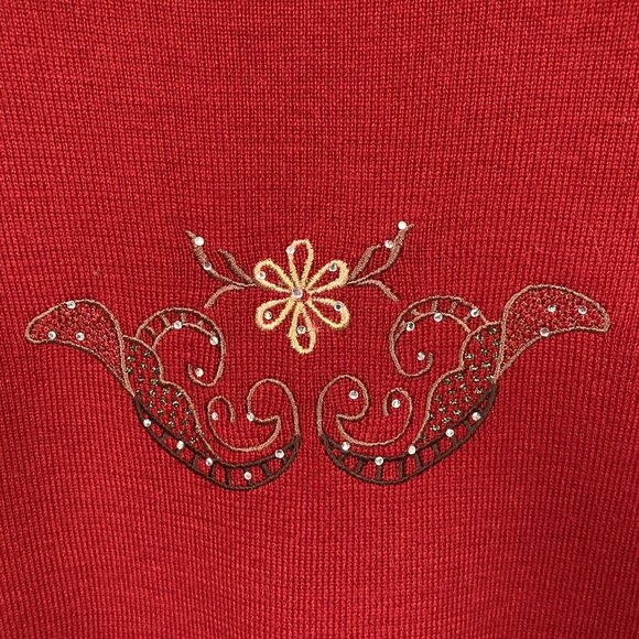 Horrena Red Knit Cardigan Sweater‎ Set, Size XXL, Embroidery Rhinestones NEW - Picture 5 of 16